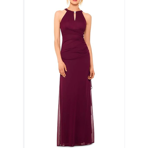 NWT B&A by Betsy and Adam Ruched Halter Gown  Garnet size 4 - Picture 1 of 5